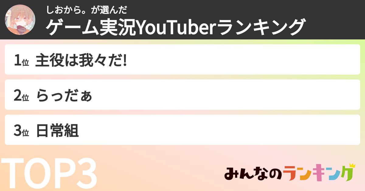 しおから。さんの「ゲーム実況YouTuberランキング」