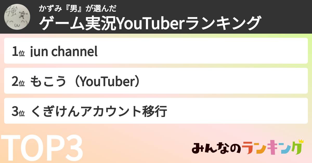 かずみ『男』さんの「ゲーム実況YouTuberランキング」