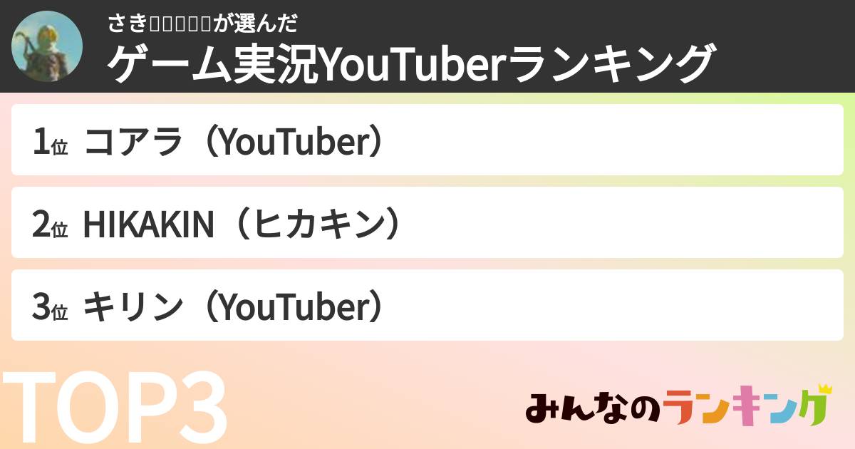 さき🍵🐨🍀🐢🐸さんの「ゲーム実況YouTuberランキング」