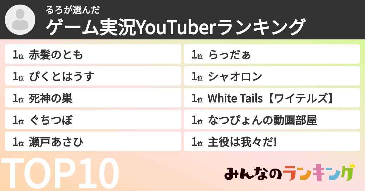 るろさんの「ゲーム実況YouTuberランキング」