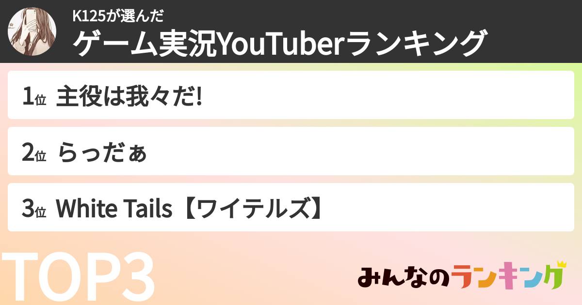 K125さんの「ゲーム実況YouTuberランキング」