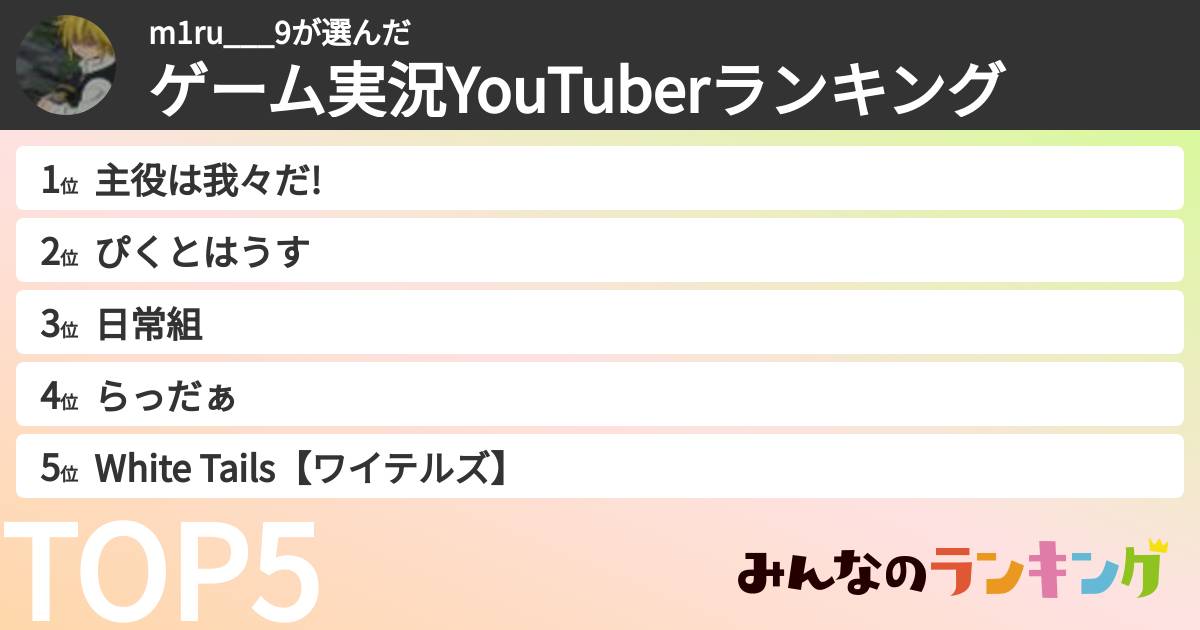 m1ru___9さんの「ゲーム実況YouTuberランキング」
