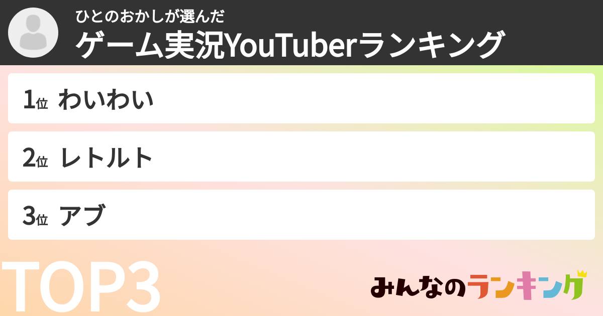 ひとのおかしさんの「ゲーム実況YouTuberランキング」