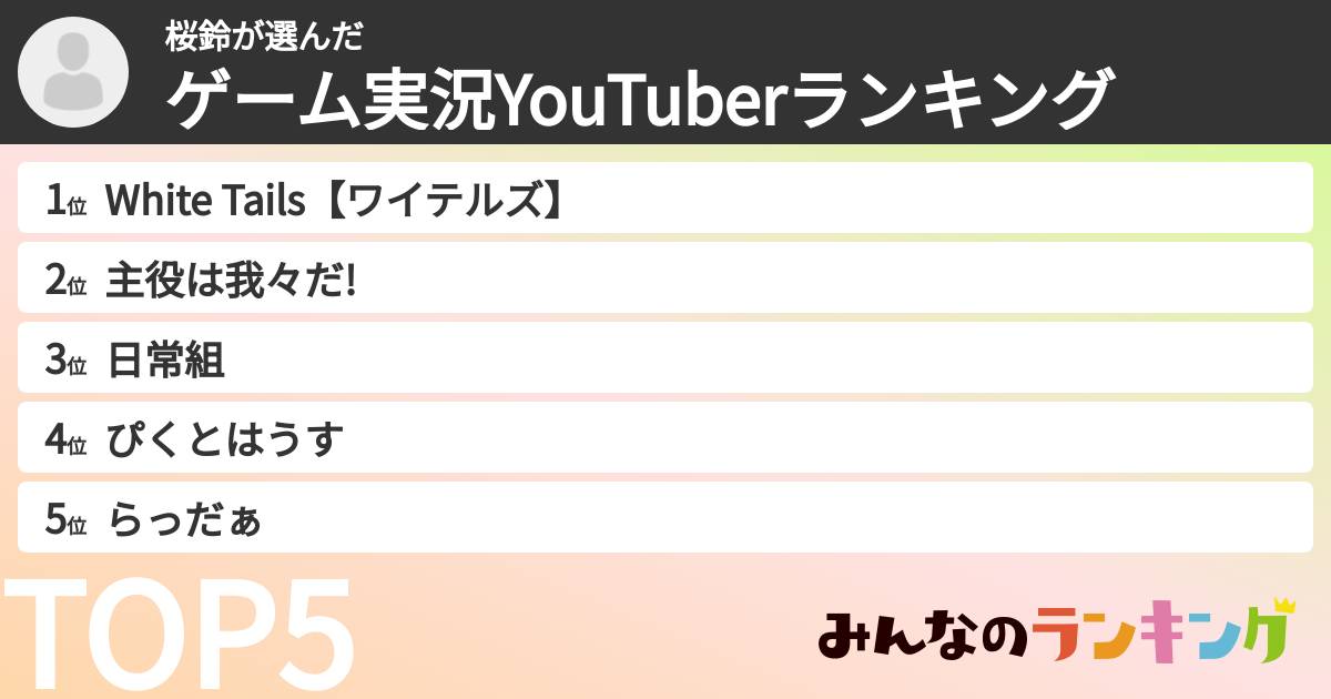 桜鈴さんの「ゲーム実況YouTuberランキング」