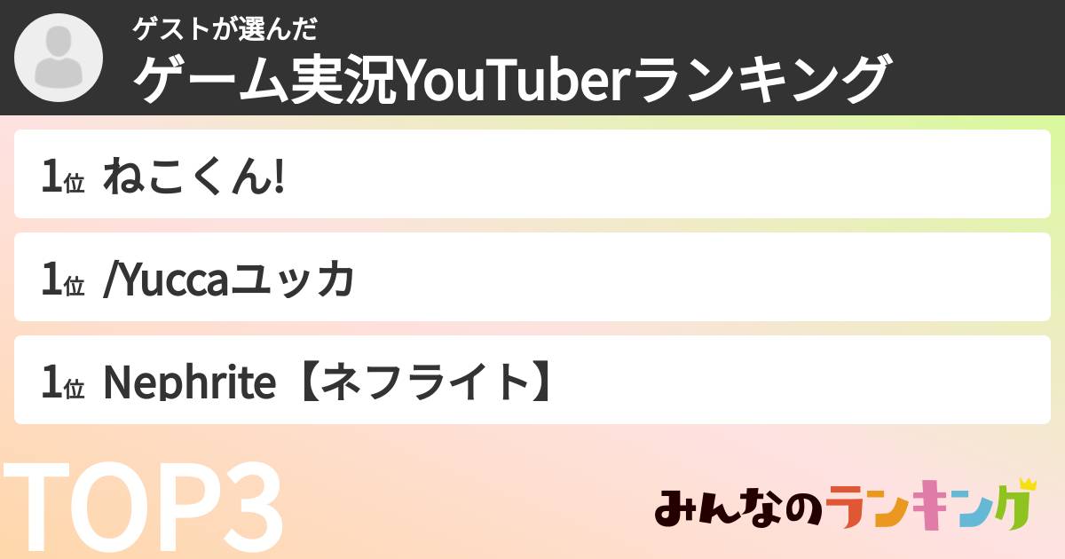 ゲストさんの「ゲーム実況YouTuberランキング」