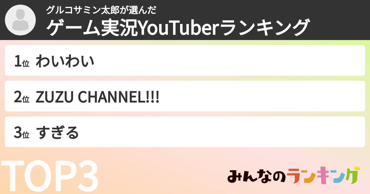 グルコサミン太郎さんの「ゲーム実況YouTuberランキング」