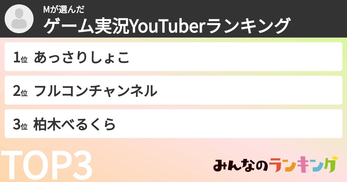 Mさんの「ゲーム実況YouTuberランキング」