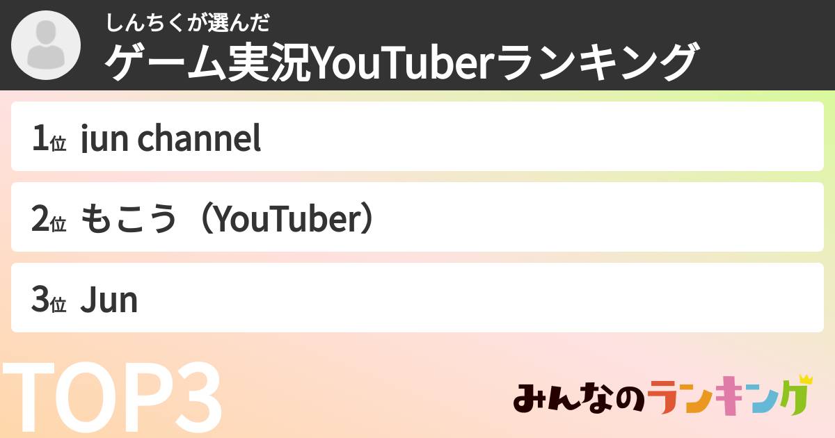 しんちくさんの「ゲーム実況YouTuberランキング」