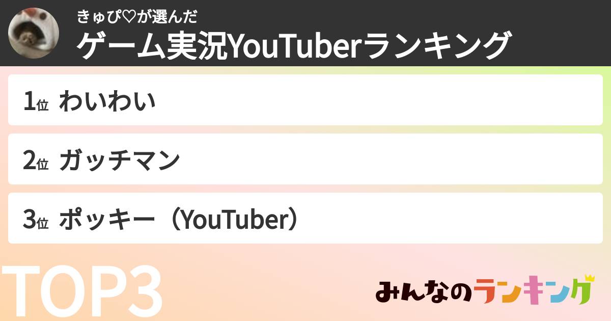 きゅぴ♡さんの「ゲーム実況YouTuberランキング」