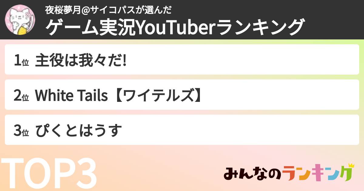 夜桜夢月@サイコパスさんの「ゲーム実況YouTuberランキング」