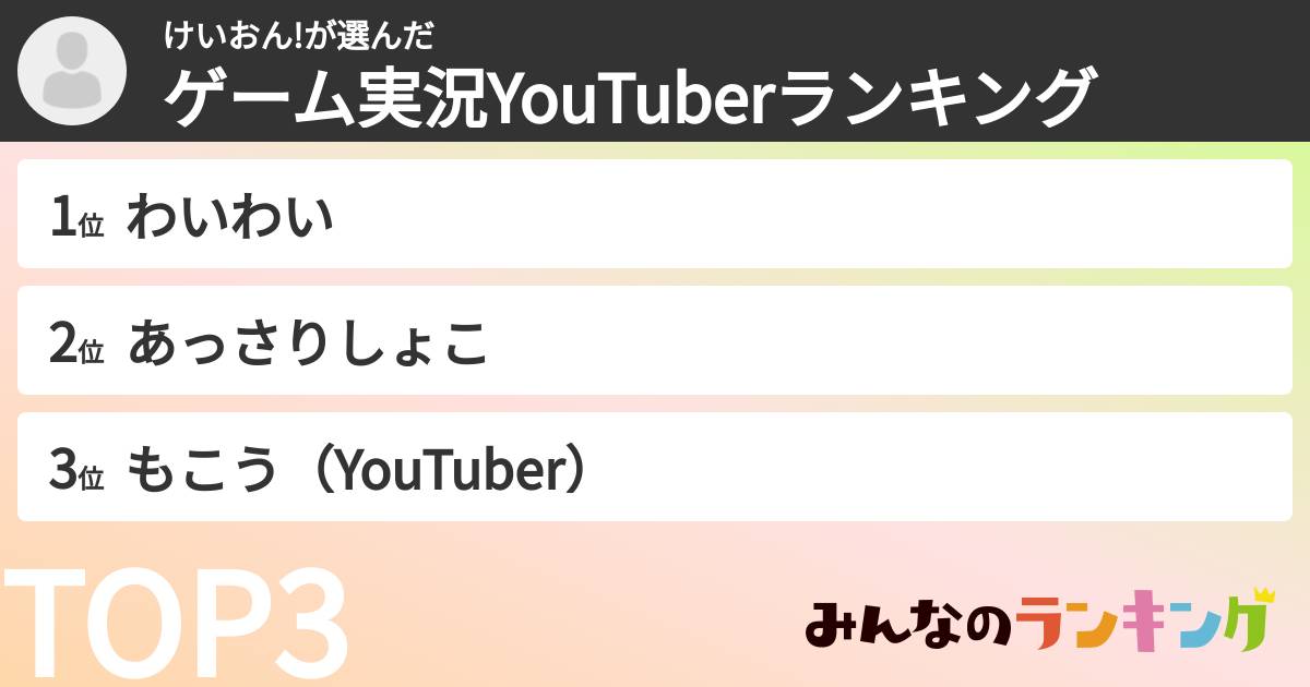 けいおん!さんの「ゲーム実況YouTuberランキング」