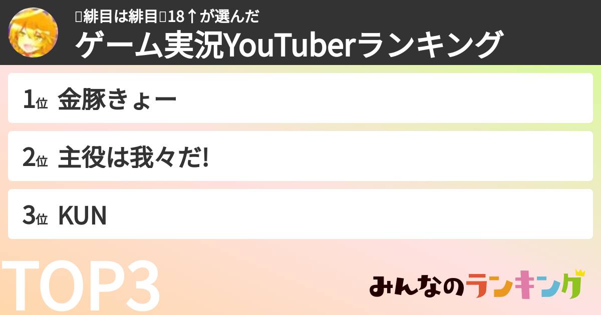 🐷緋目は緋目🐹18↑さんの「ゲーム実況YouTuberランキング」