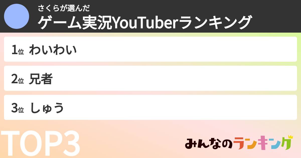 さくらさんの「ゲーム実況YouTuberランキング」