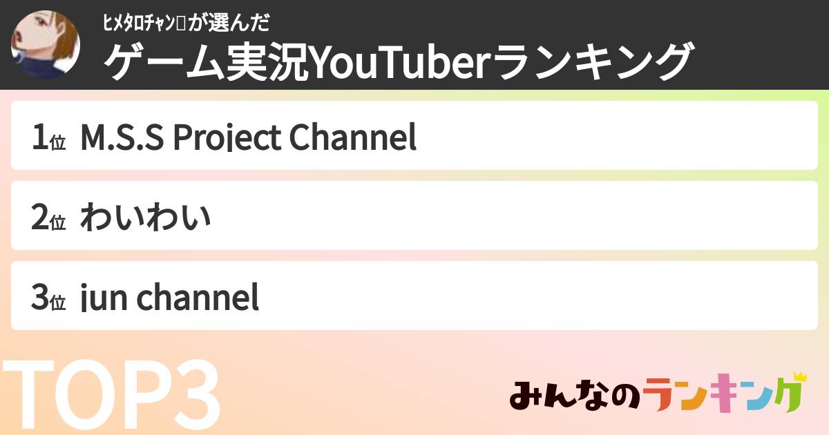 ﾋﾒﾀﾛﾁｬﾝ❣️さんの「ゲーム実況YouTuberランキング」