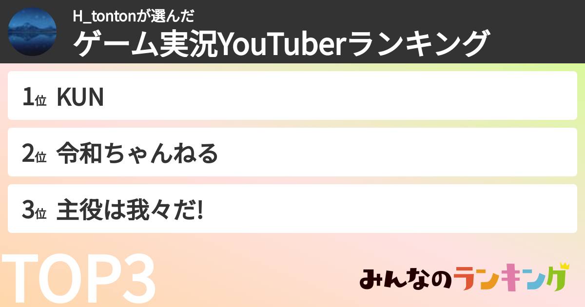H_tontonさんの「ゲーム実況YouTuberランキング」