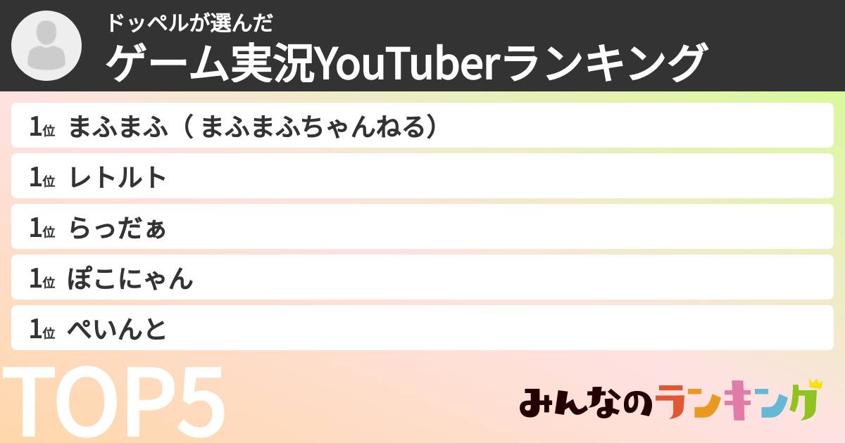 ドッペルさんの「ゲーム実況YouTuberランキング」