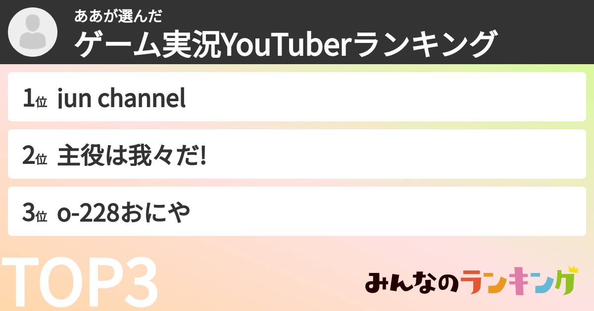 ああさんの「ゲーム実況YouTuberランキング」