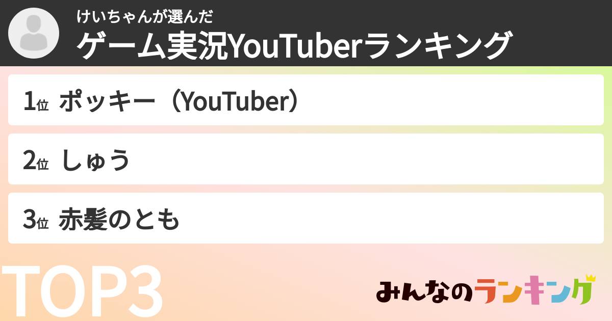 けいちゃんさんの「ゲーム実況YouTuberランキング」