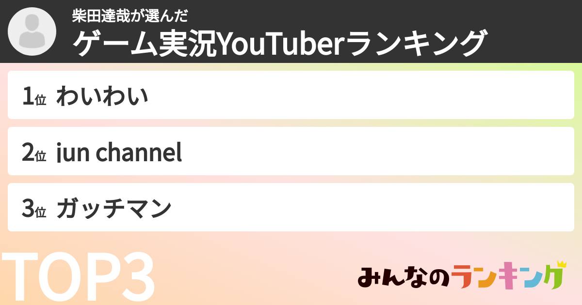 柴田達哉さんの「ゲーム実況YouTuberランキング」
