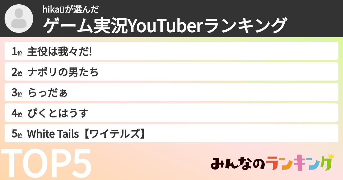 hika👍さんの「ゲーム実況YouTuberランキング」