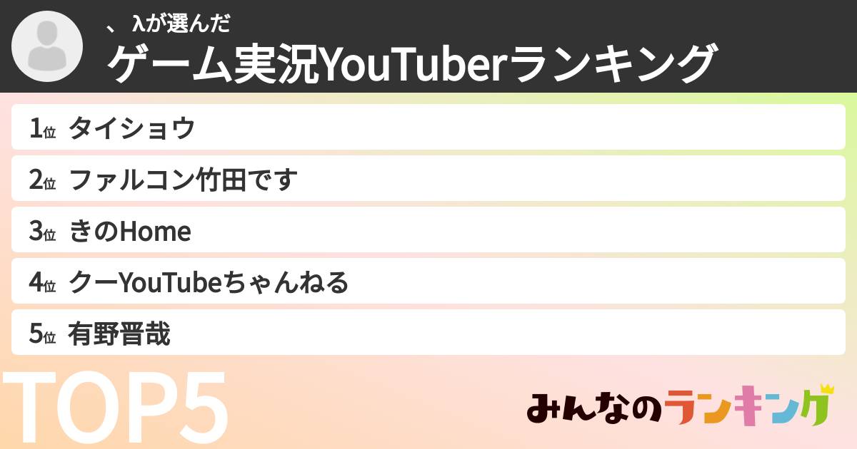 、 λさんの「ゲーム実況YouTuberランキング」