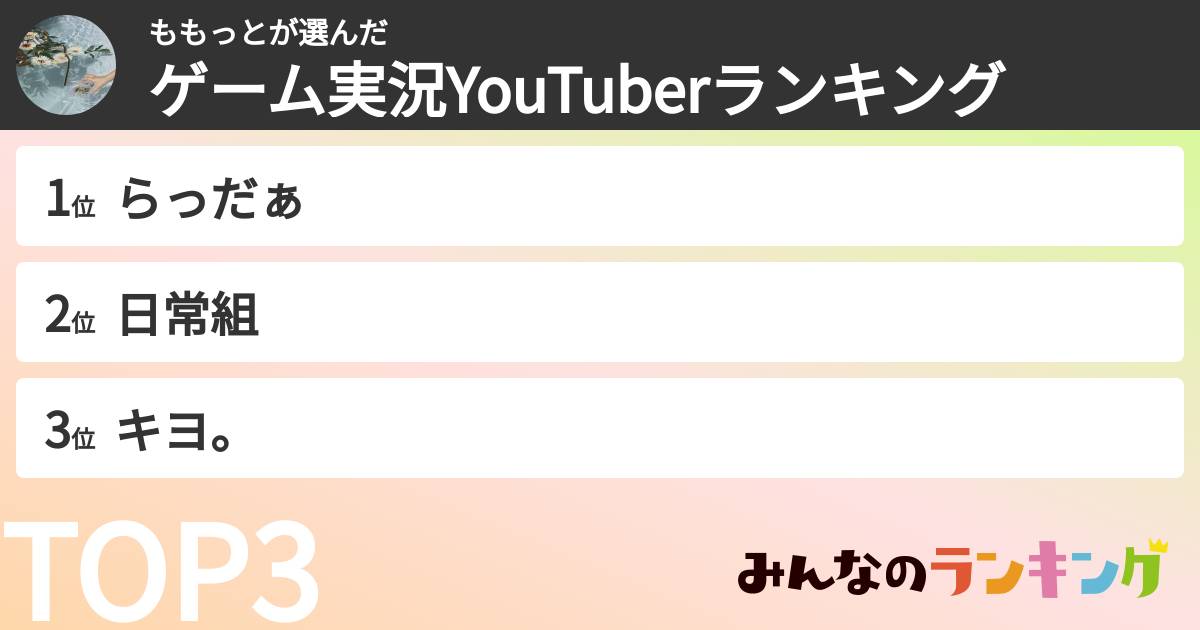 ももっとさんの「ゲーム実況YouTuberランキング」