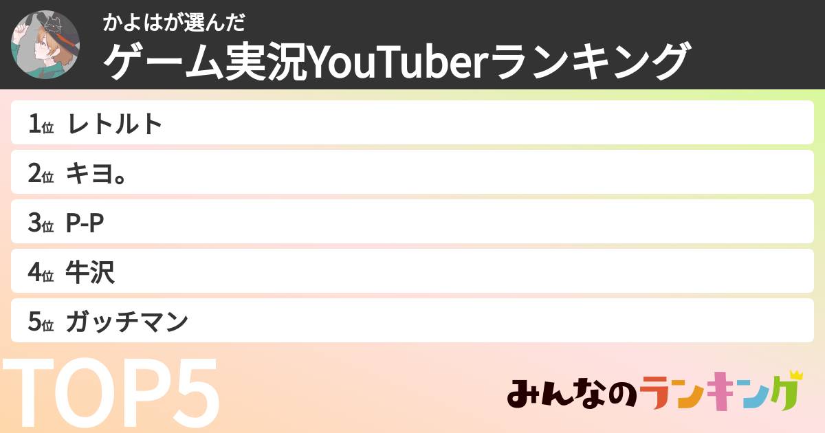 かよはさんの「ゲーム実況YouTuberランキング」