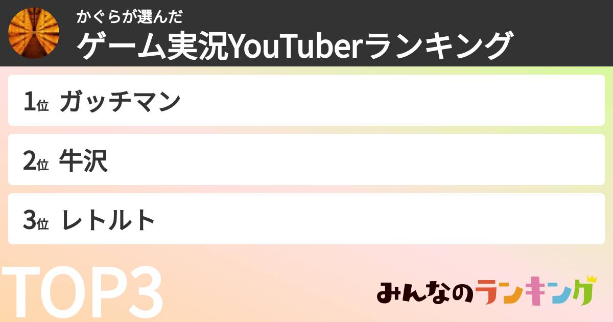 かぐらさんの「ゲーム実況YouTuberランキング」