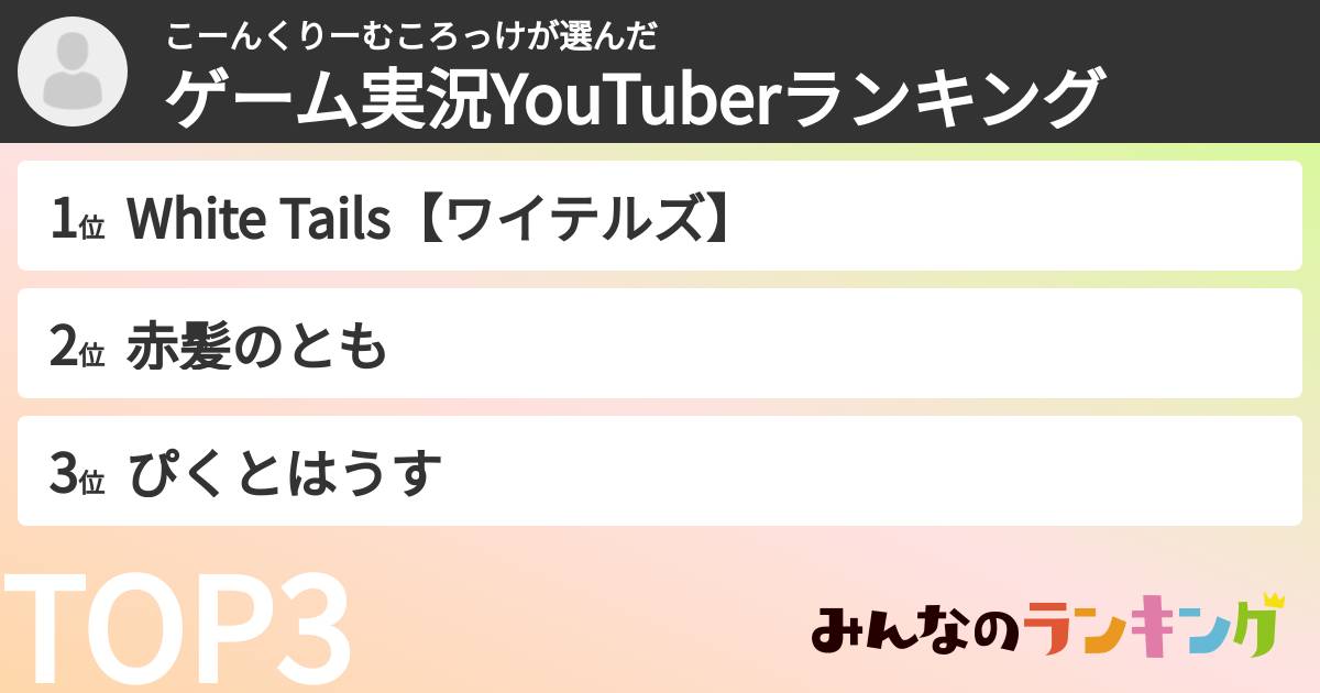 こーんくりーむころっけさんの「ゲーム実況YouTuberランキング」