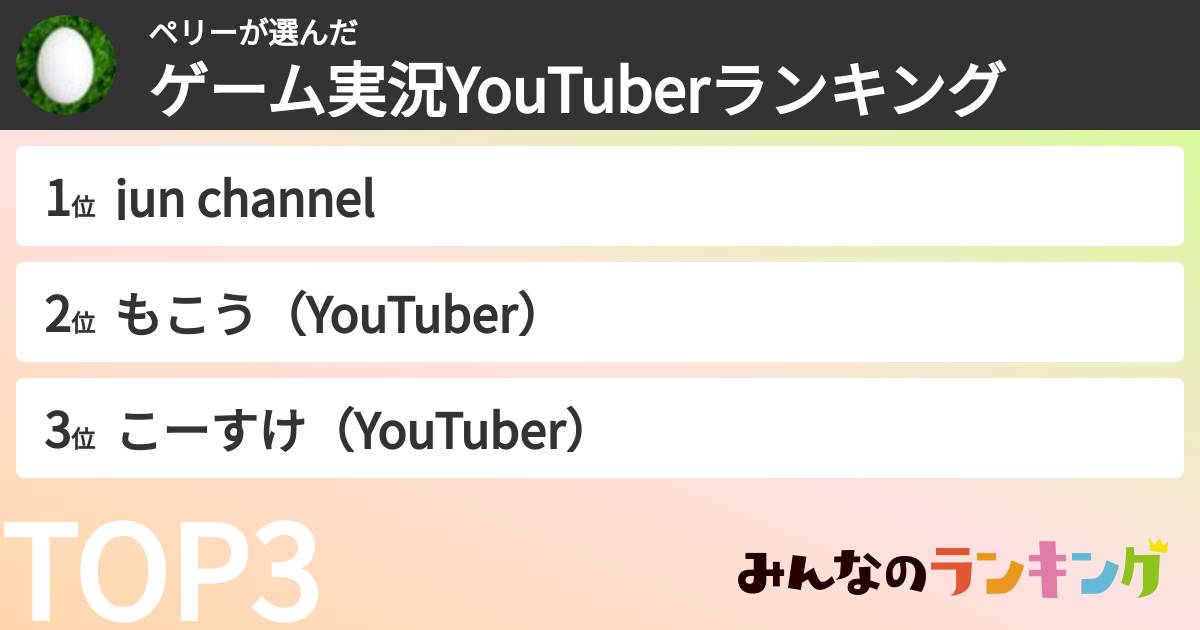 ペリーさんの「ゲーム実況YouTuberランキング」