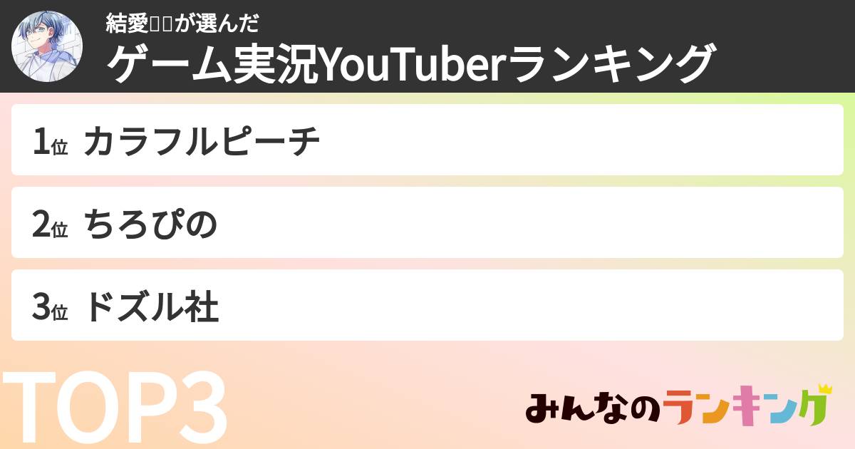 結愛🌸🔮さんの「ゲーム実況YouTuberランキング」