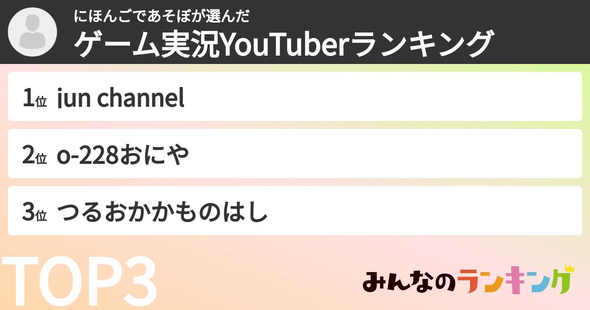 にほんごであそぼさんの「ゲーム実況YouTuberランキング」