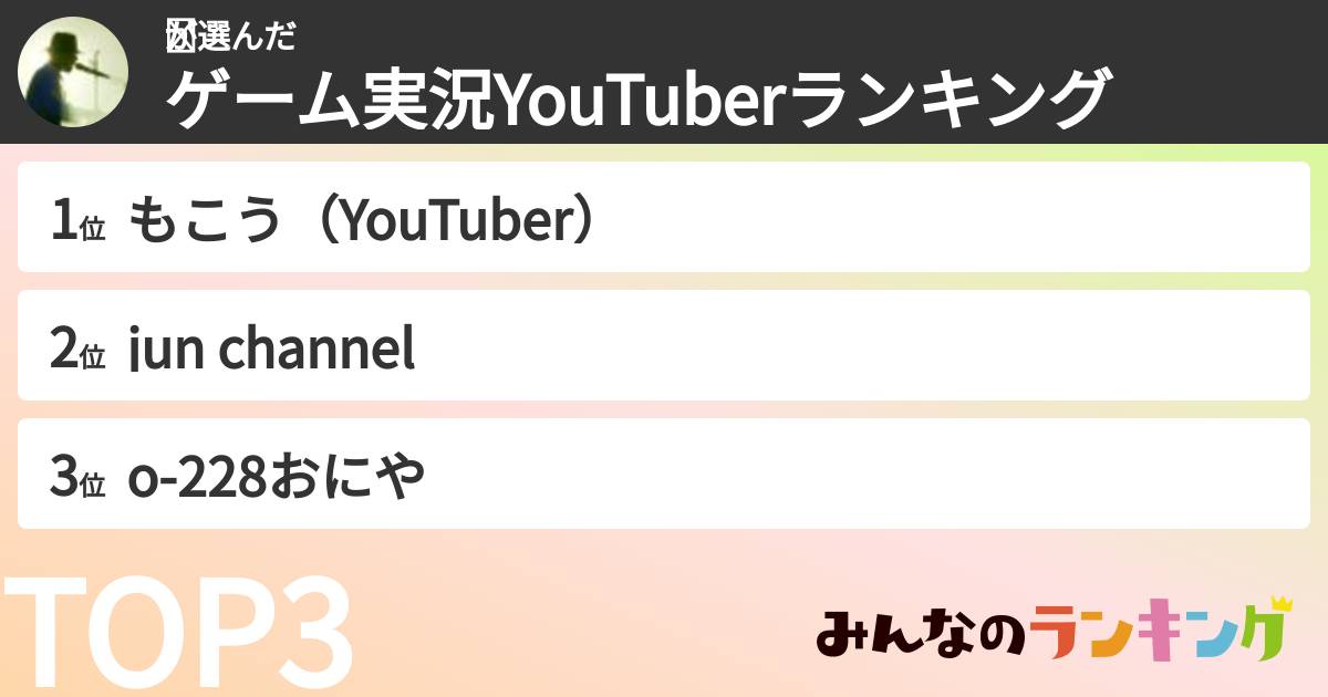 ْさんの「ゲーム実況YouTuberランキング」