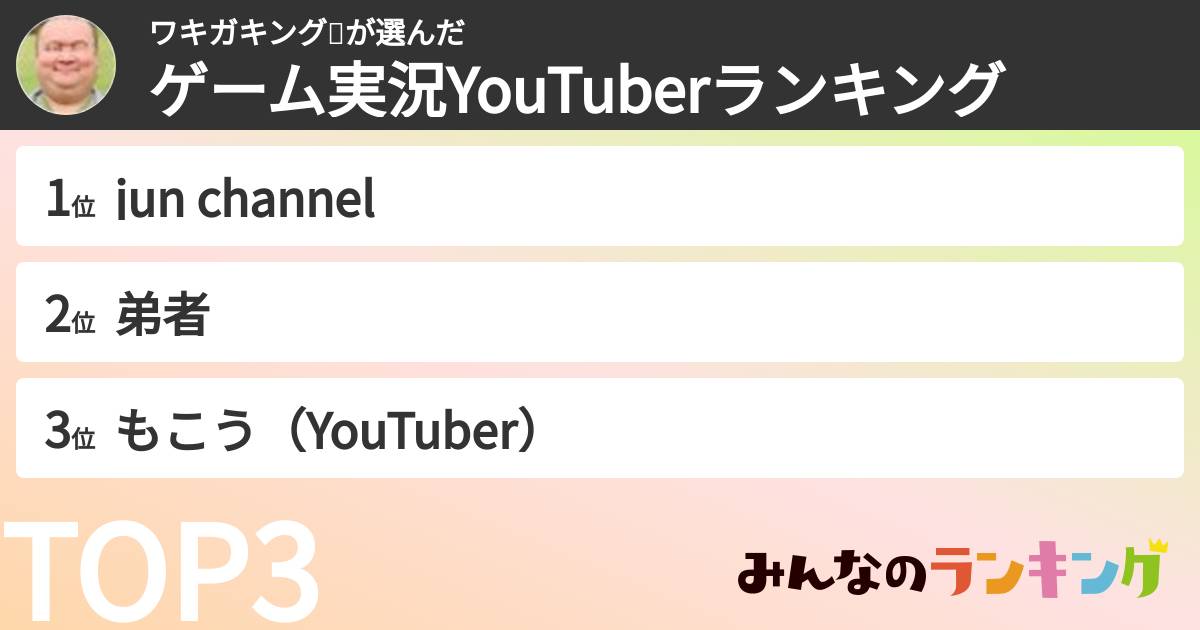 ワキガキング👑さんの「ゲーム実況YouTuberランキング」