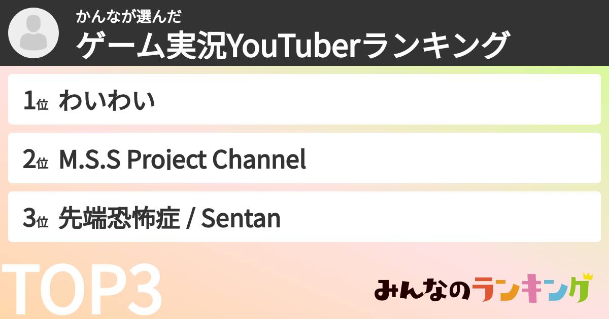かんなさんの「ゲーム実況YouTuberランキング」