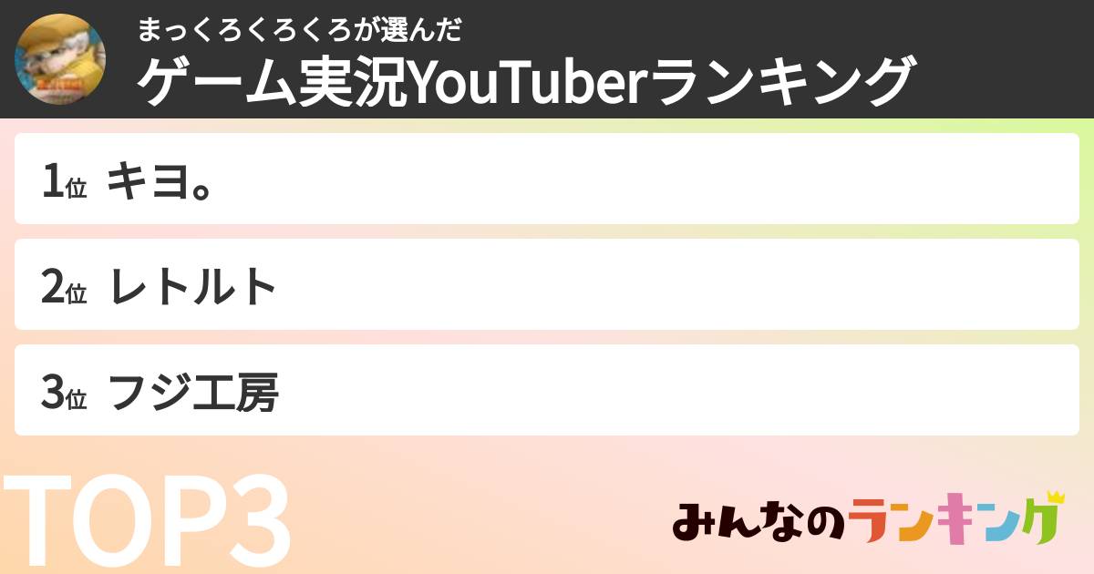 まっくろくろくろさんの「ゲーム実況YouTuberランキング」