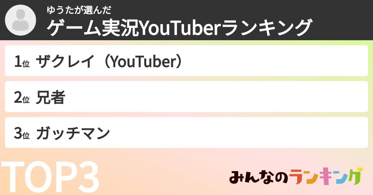 ゆうたさんの「ゲーム実況YouTuberランキング」
