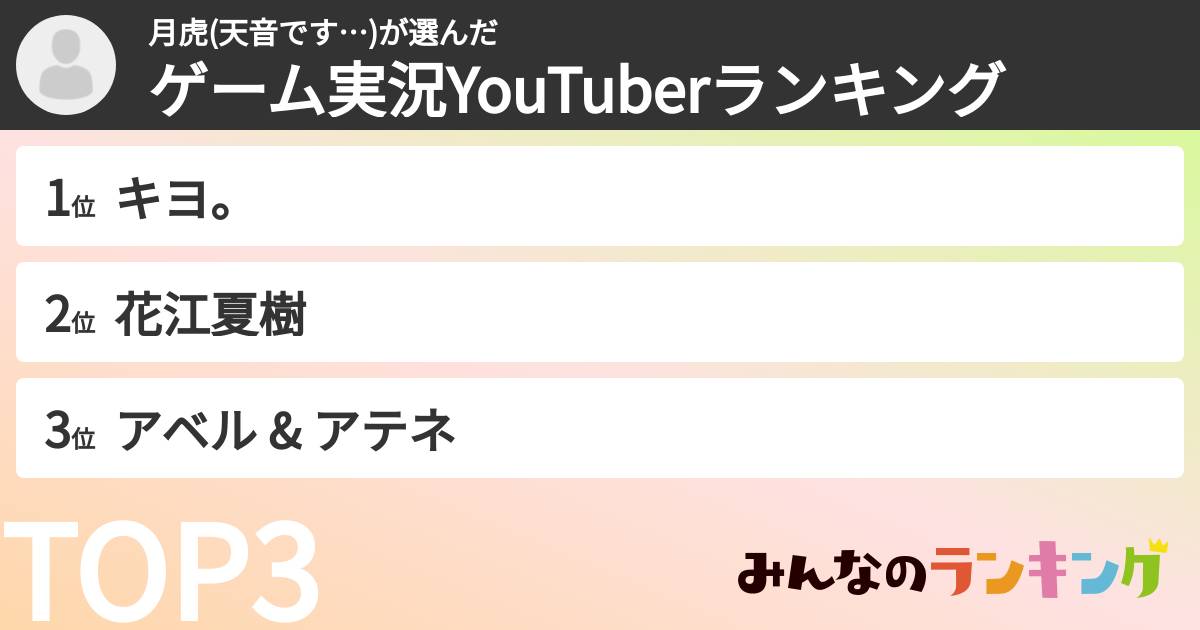 月虎(天音です…)さんの「ゲーム実況YouTuberランキング」