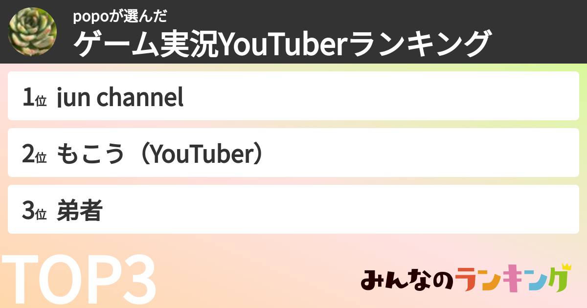 popoさんの「ゲーム実況YouTuberランキング」