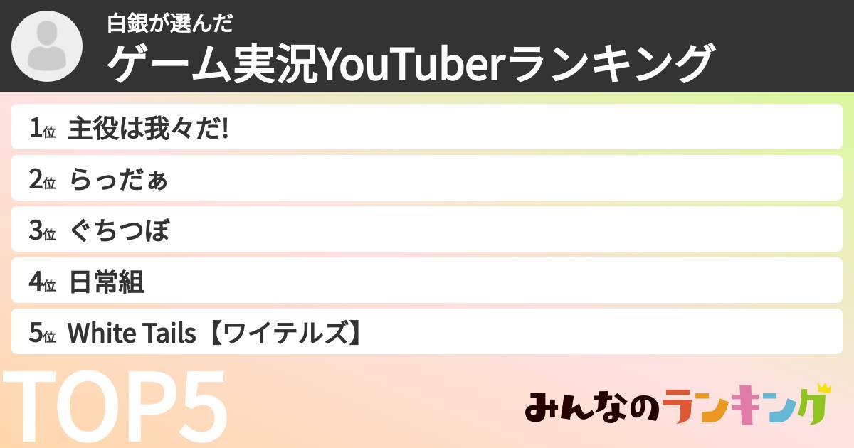白銀さんの「ゲーム実況YouTuberランキング」