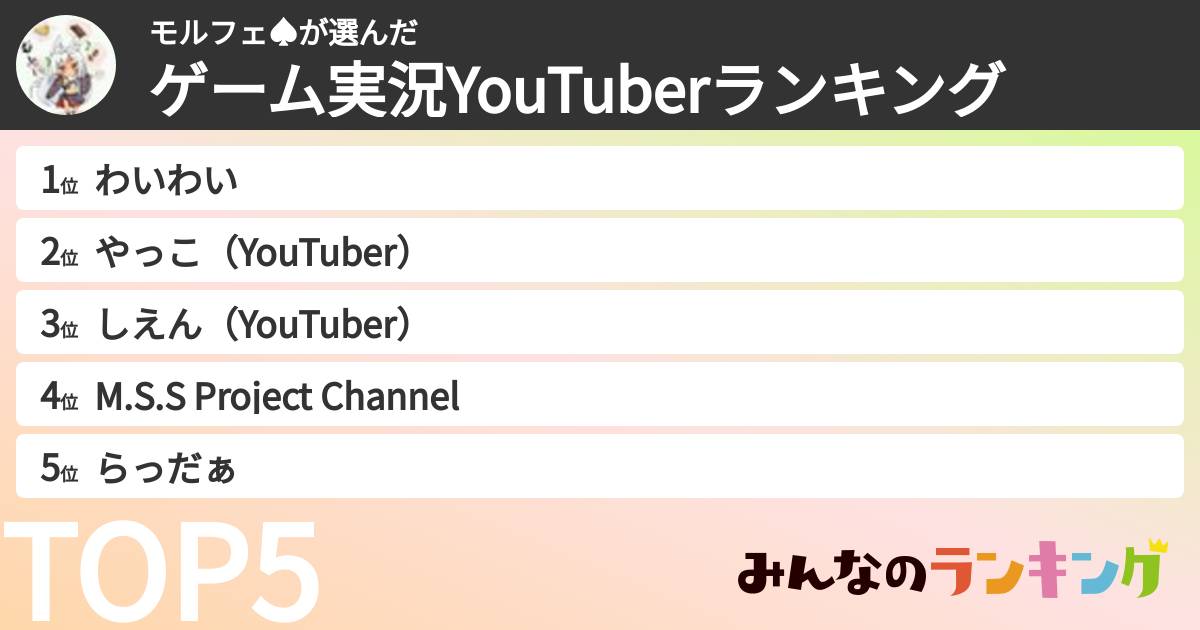 モルフェ♠さんの「ゲーム実況YouTuberランキング」