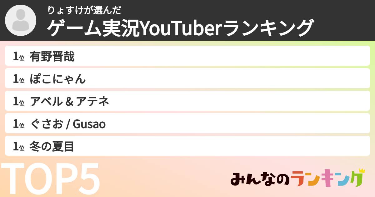 りょすけさんの「ゲーム実況YouTuberランキング」