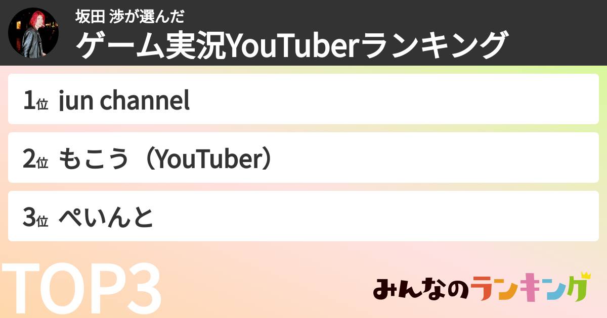 坂田 渉さんの「ゲーム実況YouTuberランキング」