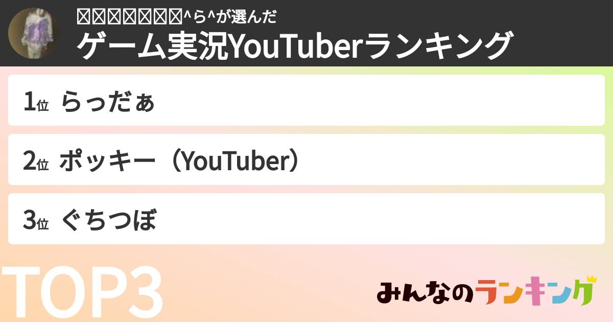 𝓑𝕖𝕫𝕖𝕝𝕝𝕒^ら^さんの「ゲーム実況YouTuberランキング」