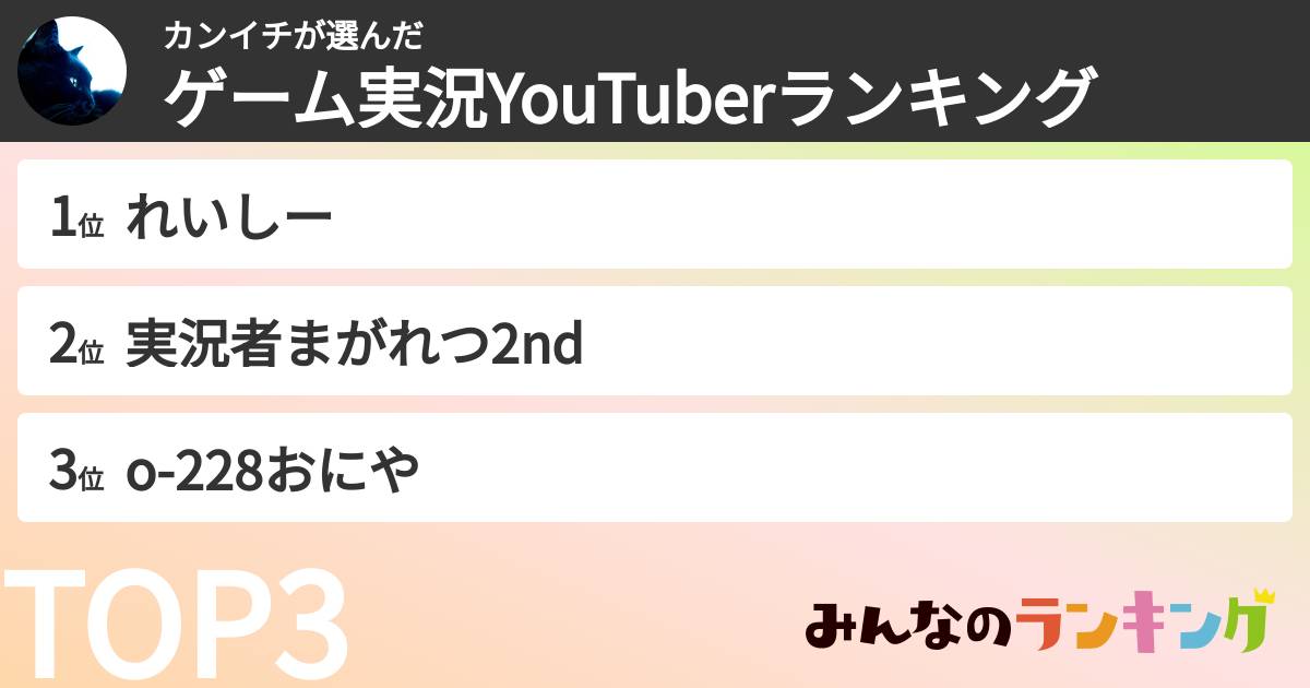 カンイチさんの「ゲーム実況YouTuberランキング」