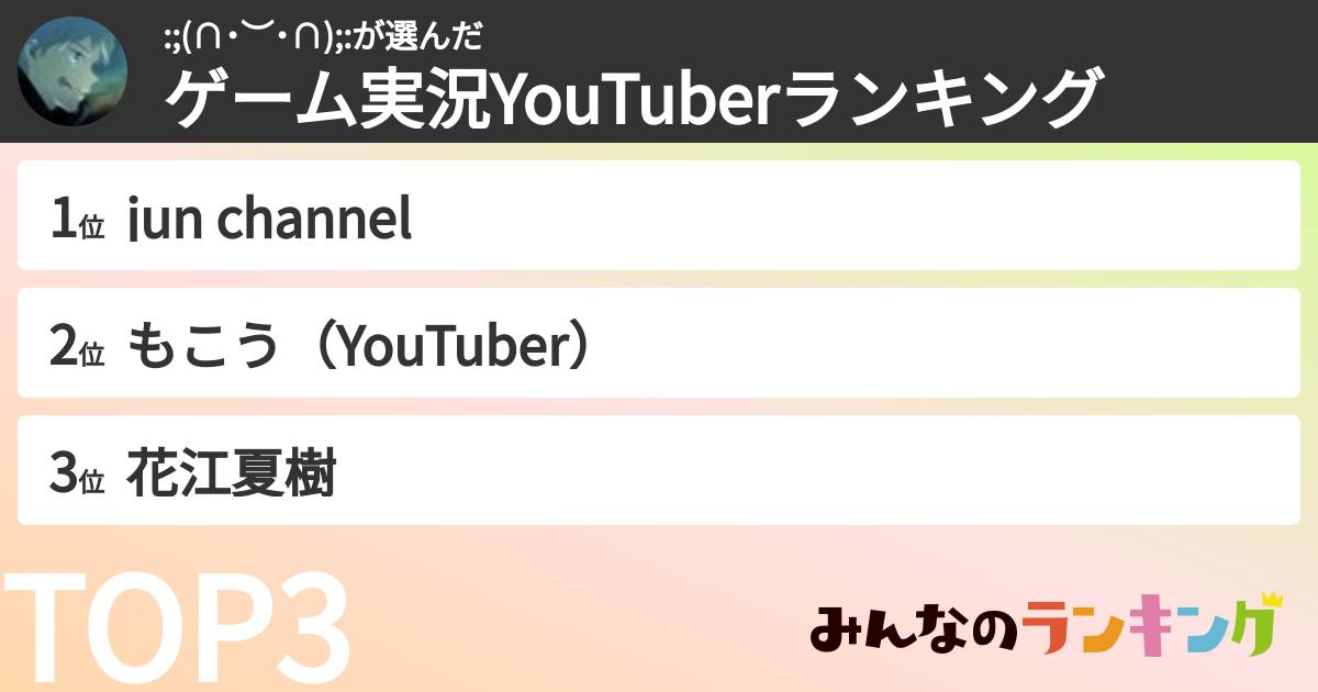 :;(∩˙︶˙∩);:さんの「ゲーム実況YouTuberランキング」