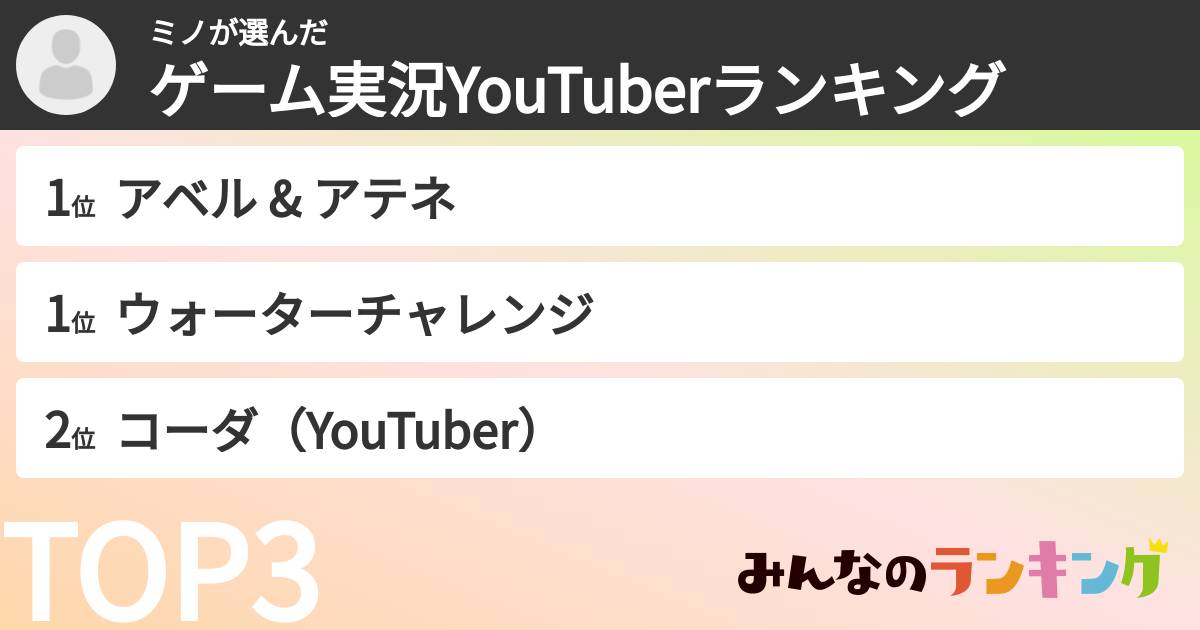 ミノさんの「ゲーム実況YouTuberランキング」