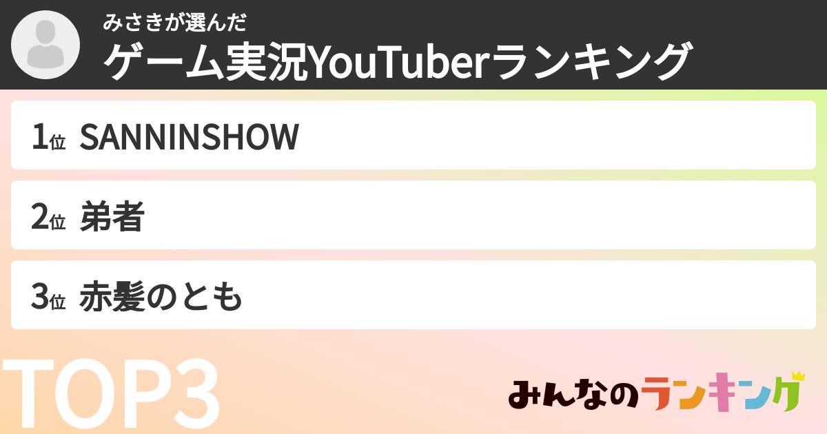 みさきさんの「ゲーム実況YouTuberランキング」