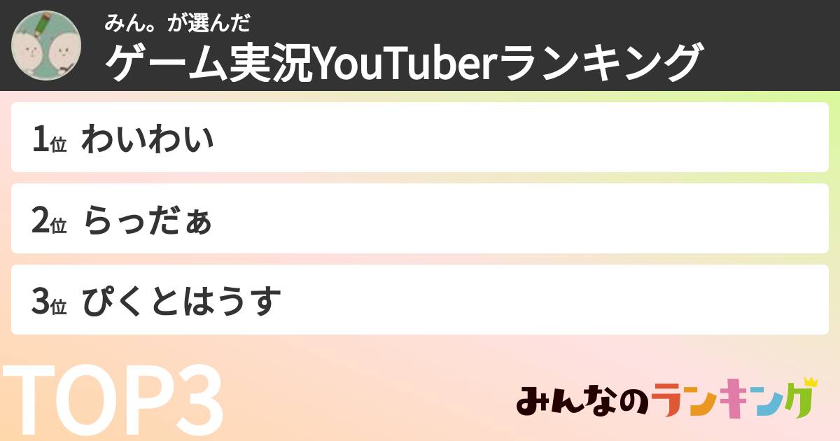 みん。さんの「ゲーム実況YouTuberランキング」