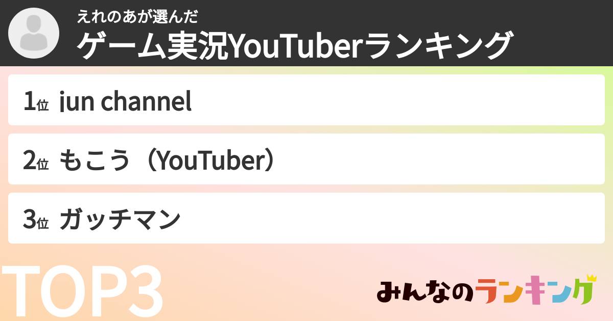 えれのあさんの「ゲーム実況YouTuberランキング」